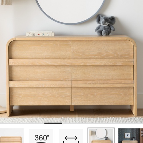 Mira 52" Natural Oak Wood Wide 6-Drawer Kids Dresser