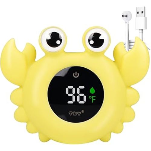 Baby Bath Thermometer Water Temp Safety Essential,Rechargeable Crab Toy