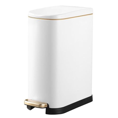 SYNCVIBE Bathroom Trash Can with Soft Close Lid 3.5 Gallon Matte White | Stainless Steel Garbage Can with Removable Inner Bucket Slim Trash Bins with Step Pedal for Bedroom, Office