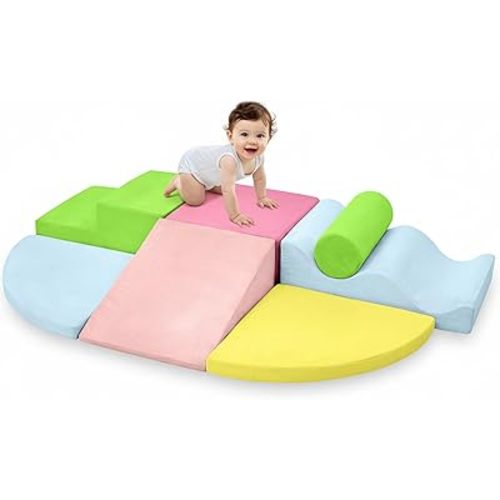 QUCHI Climbing Toys for Toddlers, Toddler Climbing Toys Indoor, 7-Piece Soft Foam Climbing Blocks Set, Toddler Playtime Corner Climber Indoor Foam Play Gym for Climbing Crawling and Sliding