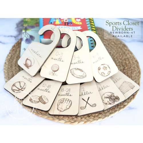 Sports Baby Closet Dividers | Baseball Football Golf Nursery Organizer | Wooden Baby Clothing Dividers | Newborn to 4T | Gift for Dad