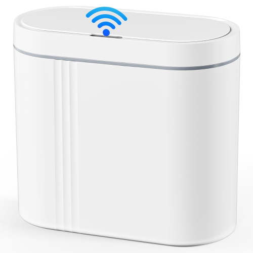 TINANA Automatic Sensor Trash Can, 3.7 Gallon, 14L, Slim Waterproof Wastebasket, White with Orange Trim