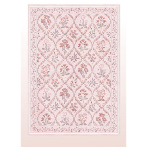 Dakota Fields 5X7 Blush Pink Floral Nursery Rug Washable Non-Slip For Bedroom | Wayfair