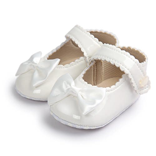 Meckior Infant Baby Girls Soft Sole Bowknot Princess Wedding Dress Mary Jane Flats Prewalker Newborn Light Baby Sneaker Shoes