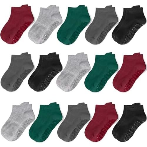 Todder Non Slip Socks, Kids Grip Ankle Socks, Anti Skid Sock 15 Pairs for Active Boys Girls Kids 6Months-7Years
