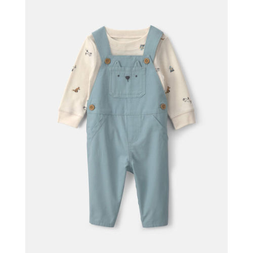 Baby Boy 2-Piece Wolf Long-Sleeve Overall Set - Blue/Cream | Carter's