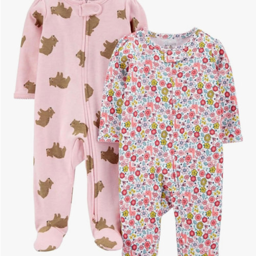Simple Joys by Carter's Baby Girls' Cotton Footed Sleep and Play, Pack of 2