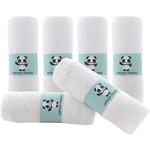HIPHOP PANDA Baby Washcloths, Rayon Made from Bamboo - 2 Layer Ultra Soft Absorbent Newborn Bath Face Towel - Reusable Baby Wipes for Delicate Skin - White, 6 Pack