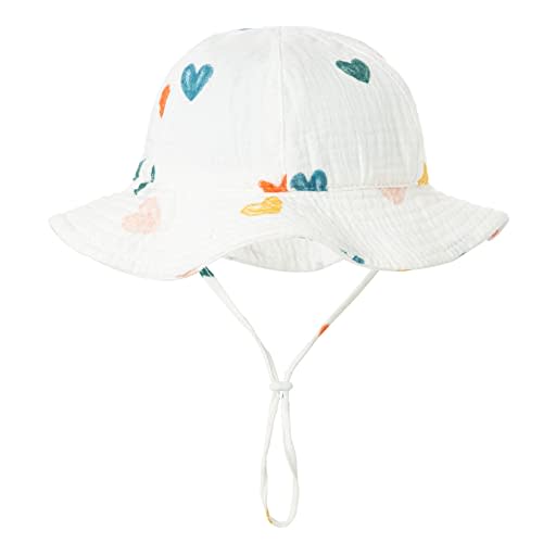 Baby Wide Brim UV-Sun-Protection-Hats - Adjustable Bucket Hat for Boys & Girls 3-12M, Newborn Soft Seersucker Summer Hat