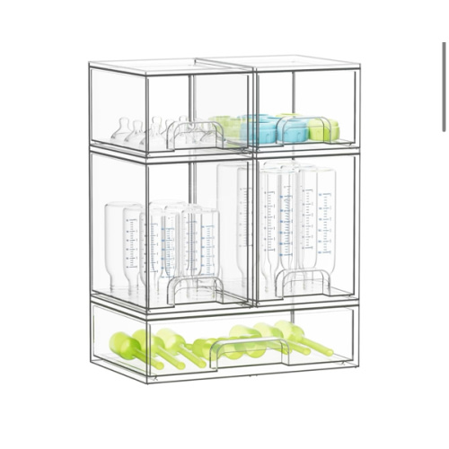 SpaceAid Bottle Storage Organizer Baby - Acrylic Bottles Station Organizer Container, Stackable Clear Drawers for Countertop, Vanity, Bathroom, Cabinet, Pantry Organization, 5 Pack, 2S2M1L, 15.4" H