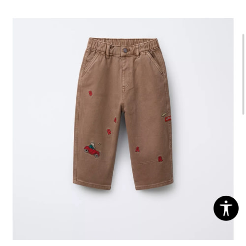 BABAR ™ EMBROIDERED TWILL BAGGY PANTS - Light brown | ZARA United States