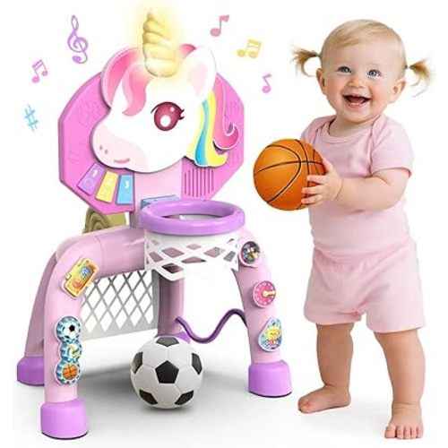 Toddler Basketball Hoop & Soccer Goal,Toys for 1 2 3 Year Old Girls Gifts Sports Toy with Light & Music,Toddler Baby Toys for 12-16-18 Months Christmas Birthday Gift for Toddlers 1-3 Years Boy Girl
