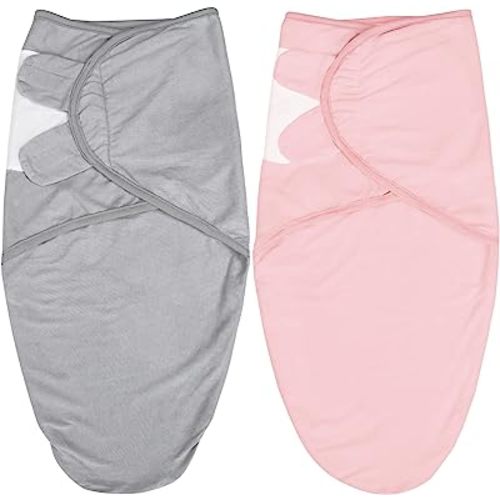 Biloban Baby Swaddles 0-3 Months for Girls, Cotton Swaddle Blanket, Newborn Essentials, Grey & Pink, 2 Pack
