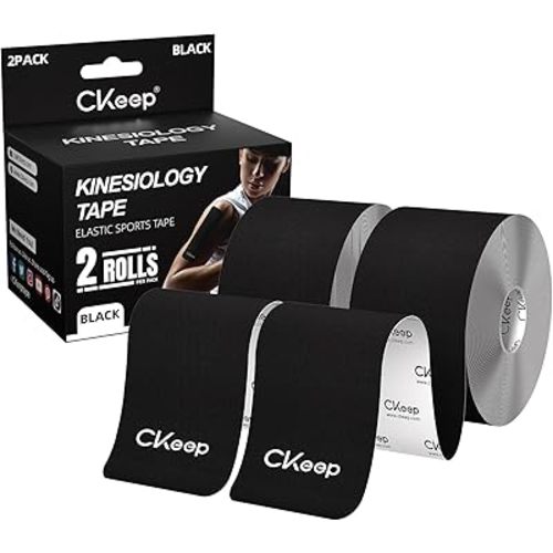 CKeep Kinesiology Tape, Uncut 2 Rolls, Original Cotton Elastic Premium Athletic Tape,Latex Free Hypoallergenic, 2inch x 16ft, Black