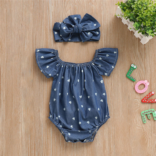 Baby Girl Love Embroidery Denim Bodysuit - hibobi