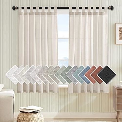 H.VERSAILTEX Linen Blended Curtains - Tab Top Window Treatments Panels Drapes for Living Room, Elegant Energy Efficient Light Filtering (Set of 2, 52" x 54", Heathered Natural)
