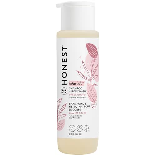 The Honest Company 2-in-1 Cleansing Shampoo Body Wash Gentle for Baby, Naturally Derived Tear-free, Hypoallergenic, Sweet Almond Nourish, 18 fl oz