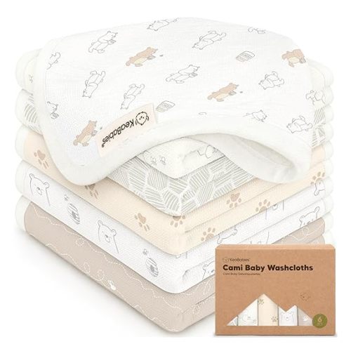 6-Pack Cotton Baby Washcloths for Newborn - Organic Cotton Muslin Soft Wash Cloths for Babies, Infant, Kids, Toddler, Baby Towels Rags for Boy, Girl, Absorbent Face Cloths, Scratch-free (Bumbly)