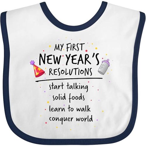 inktastic My First New Year's Resolutions Baby Bib White and Navy 2769a