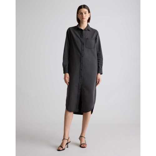 Distressed Denim Maxi Shirt Dress in Washed Black