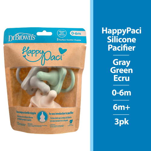 Dr. Brown's HappyPaci 100% Silicone Pacifier 0-6m, BPA Free, Cool Gray, Green, Ecru, 3 Pack