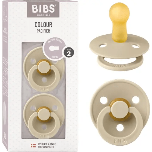BIBS Pacifiers Colour Collection | Natural Rubber Baby Pacifier | Round Nipple | Set of 2 BPA-Free Soothers | Made in Denmark | 6+ Months (Pack of 2) | Vanilla
