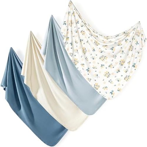 GRSSDER 4-Pack Ultra Soft Stretchy Jersey Knit Baby Swaddle Blankets, 33x44