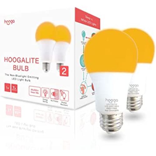 hooga Sleep Light Bulb, Amber Light Bulbs for Sleep Therapy, Blue Light Blocking, 1600K Dim Light Bulbs 7W Equivalent, Mood Soothing Light, E26 A19 Warm Light Bulbs for Bedroom, Nursery, 2 Pack.