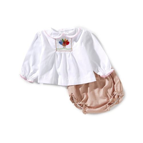 Petit Ami Baby Girls Hand Picture Smocked Turkey Diaper Set