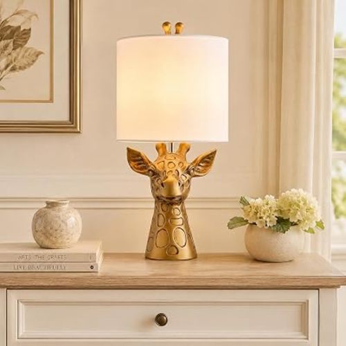 Giraffe Table Lamp.Gold Resin Savanna Animal Lamp for Safari nursery decor