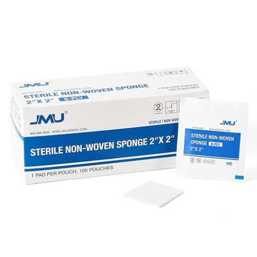 JMU 100 Pack Sterile Gauze Pads 2x2, 8-ply Highly Absorbent Non-Woven Sterile Gauze Sponges for First Aid Medical