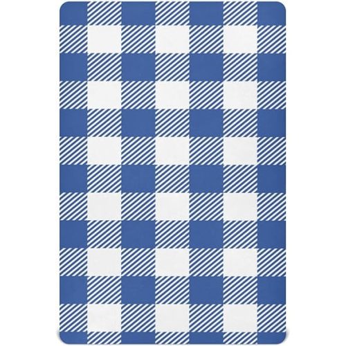 Blue Buffalo Plaid Check Crib Sheets for Boys & Girls - Pack 'n Play & Standard Crib - Super Soft, 52x28IN