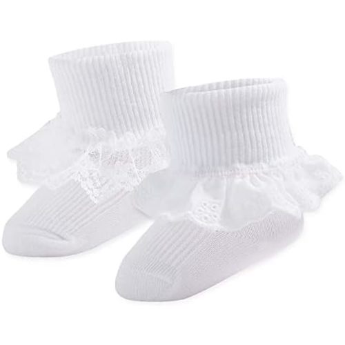 Baby Girl Socks Eyelet Triple Lace Ruffle Socks Turn Cuff Socks 2/3/5 Pairs Ankle Dress Sock for Newborn Infant Toddler