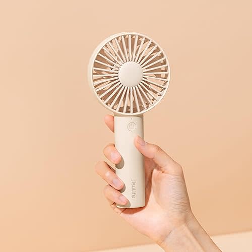 JISULIFE Handheld Portable Mini Fan, 4500mAh Powerful Battery Operate, Personal Small with 3 Speeds, USB Rechargeable for Outdoor, Indoor, Commute, Office, Travel, Gifts for Women Men -Beige