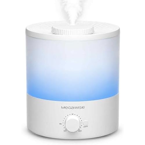 MEGAWISE 1.5L Cool Mist Humidifier, 24dB Quiet, Adjustable Mist | 7-Color Light, Frosted Visible Tank, Adjustable Mist Levels, Detachable Design, Easy Cleaning & Top Fill