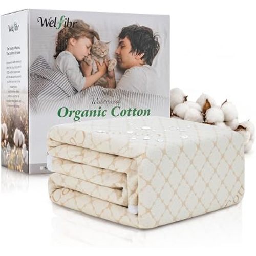 Waterproof Mattress Protector Organic Cotton Surface Twin Beige
