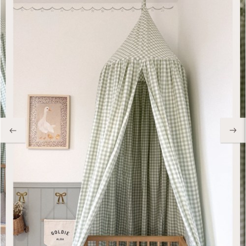 Gingham Bed Canopy - Cottage Green