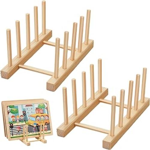 2 Pcs Wooden Puzzle Display Stand Jigsaw Puzzle Holder Rack, Puzzle Storage Rack Organizer Shelf for Adults Craft Collection Lovers