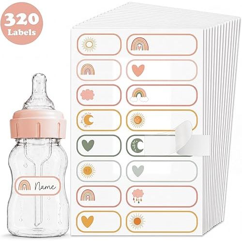 320 Pcs Labels for Kids Stuff Daycare Waterproof Baby Name Labels Washable Bottle Label Reusable Self-Adhesive Tag Sticker for Self-Laminating Write-on School Essentials Food Milk(Boho)