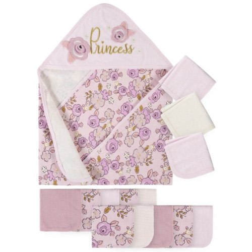 Gerber Baby Girls Hooded Bath Towel & Washcloths Set, 14-Piece