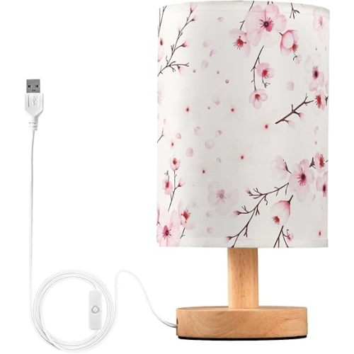 senya Flower Table Lamp for Bedroom Living Room, Cherry Blossom Branche Bedside Lamps with USB Charging Ports Nightstand Light Lamps