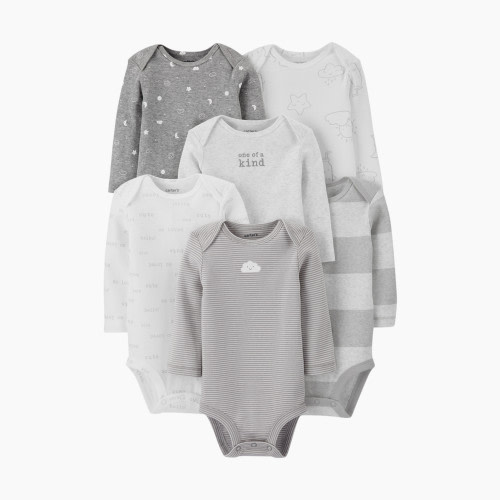 Carter's Long-Sleeve Original Bodysuits (6 Pack) - Grey, NB