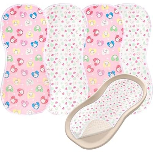 4 Packs Peanut Changing Pad Cover, 4-Layer Thickened Changing Pad Liner Waterproof Absorbent Non-Slip Reusable, Fits in Peanut Shaped Changing Pads (Pink)