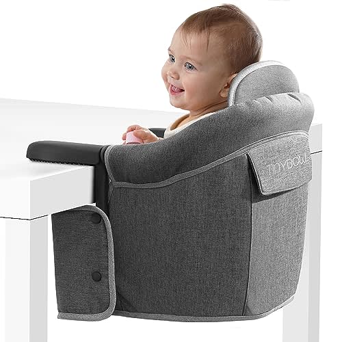 Tinybow Hook On High Chair for Baby, High Chair That Attaches to Table - Clip On High Chair to Table, Portable High Chair for Travel, Highchair for Baby Seat - Portable Baby Chair for Eating, Gray