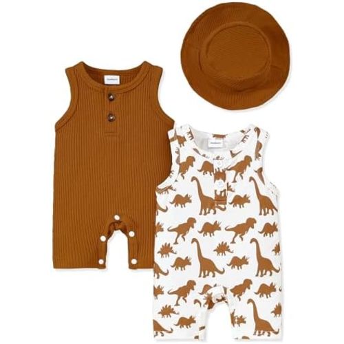 NZRVAWS Newborn Baby Boy Clothes Infant 0 3 6 9 12 Months Romper Sleeveless Jumpsuit Bodysuit Hat