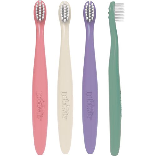 Dr. Brown’s Infant-to-Toddler Toothbrushes, Soft & Gentle Manual Toothbrush Set for Baby, Pink, BPA Free, 0-3 years – 4-Pack