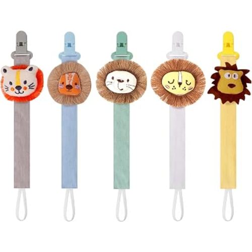 5 Pack Pacifier Clips for Boys and Girls, Multicolor Fabric Straps,5pcs Straps, Approx. 11 in / 29 cm, Resin Clips with Inner Grip Design, Fits Most Pacifiers with Handles