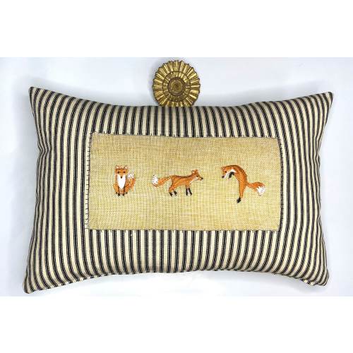 Woodland fox and stripe kidney pillow in