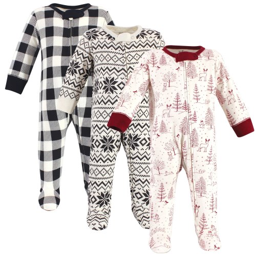 Touched by Nature Baby Organic Cotton Zipper Sleep and Play 3pk, Winter Woodland