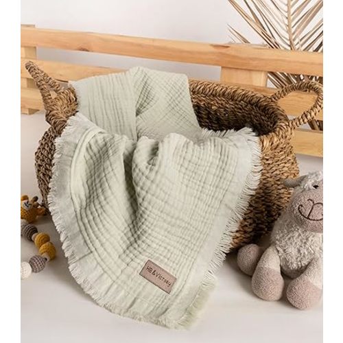 Muslin Baby Blanket 4 Floors 100% Organic Cotton Yarn Muslin Swaddle Blankets for Newborn, Breathable Soft Receiving Blanket, Swaddle Wrap Burping Clothes, Toddler Gift, Baby Swaddling Wrap Nursery